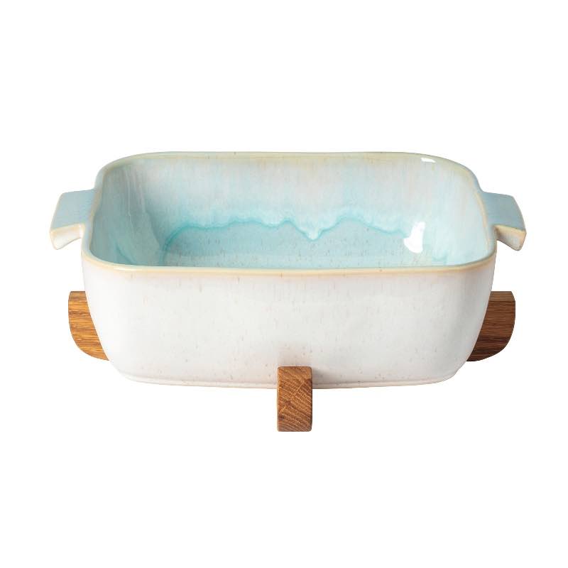 Elvissa Square Baker with Oak Trivet - Sea Blue